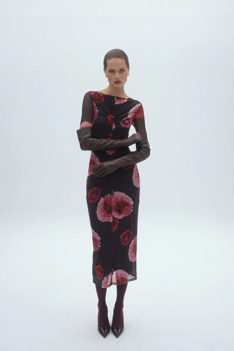 Frida Ruched Front Long Sleeve Maxi Dress