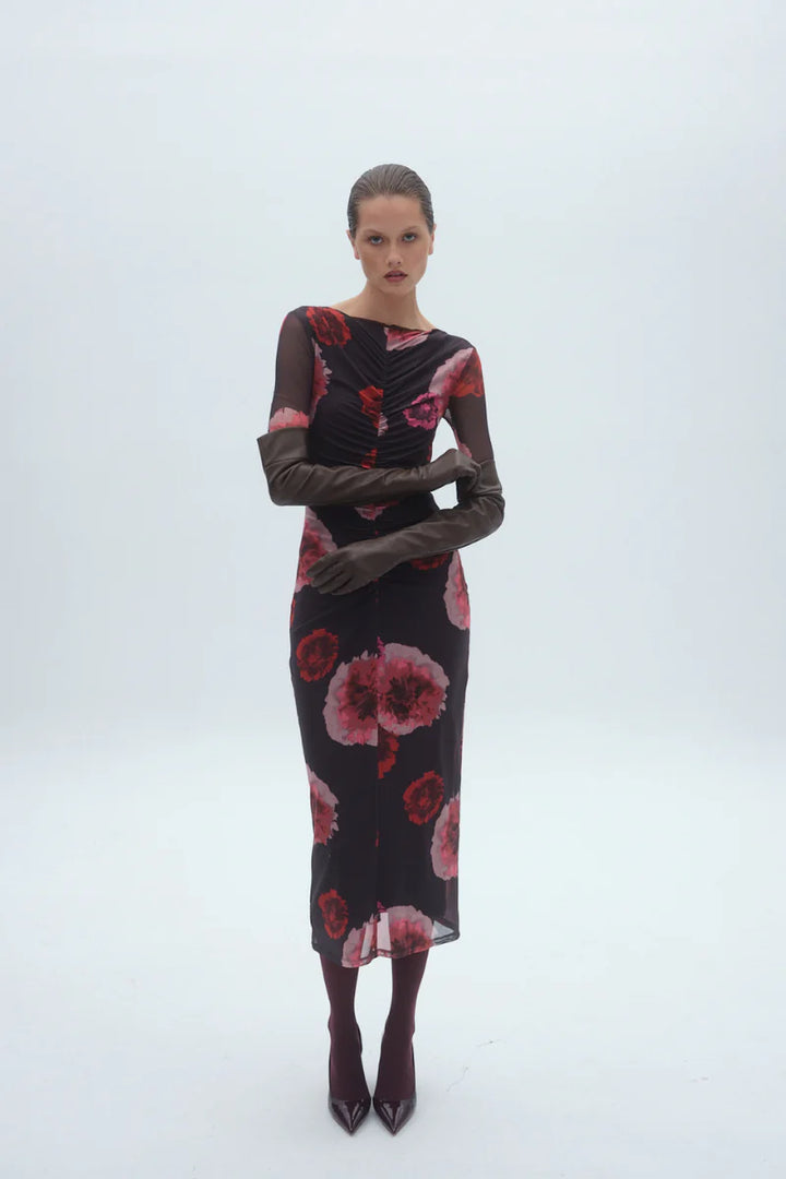 Frida Ruched Front Long Sleeve Maxi Dress