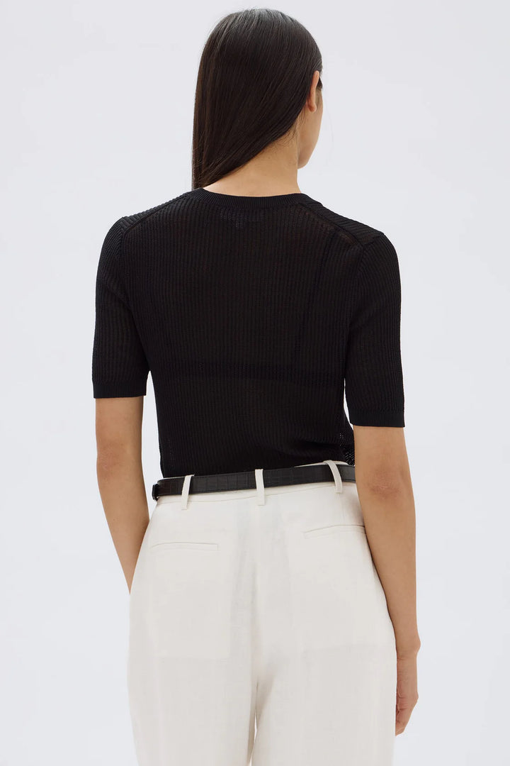 Belle Knit Short Sleeve Tee | Black
