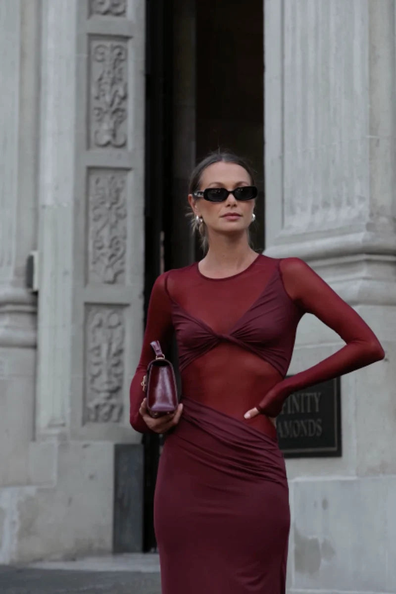Auguste Long Sleeve Mesh Jersey Maxi Dress