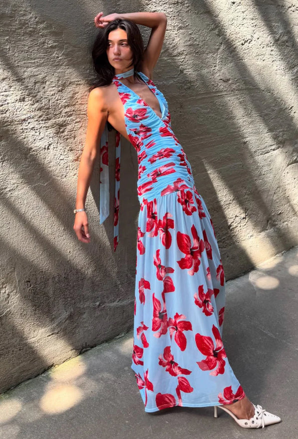 Chloe Floral Halter Maxi Dress