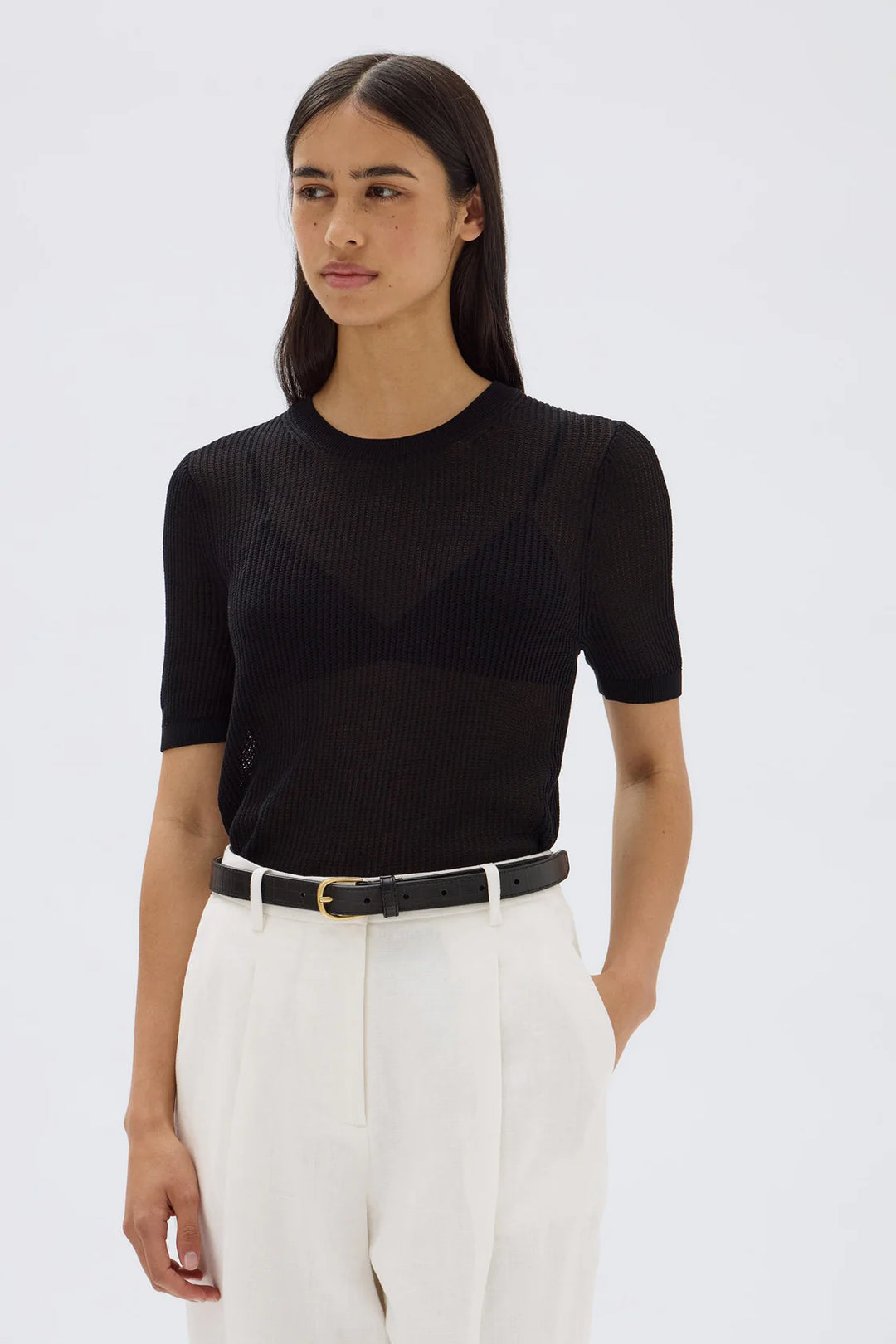 Belle Knit Short Sleeve Tee | Black
