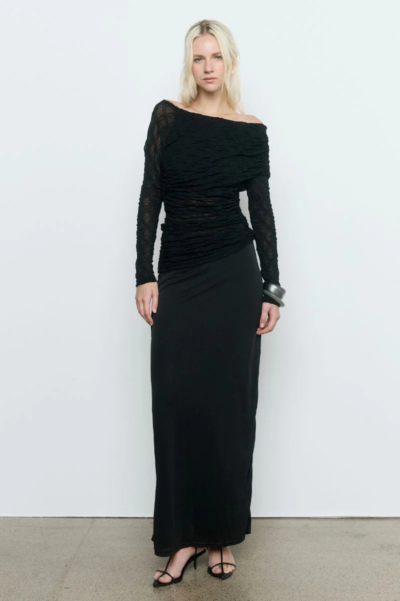 venus long sleeve black dress VENUS Black Embellished Long Sleeve Plunge