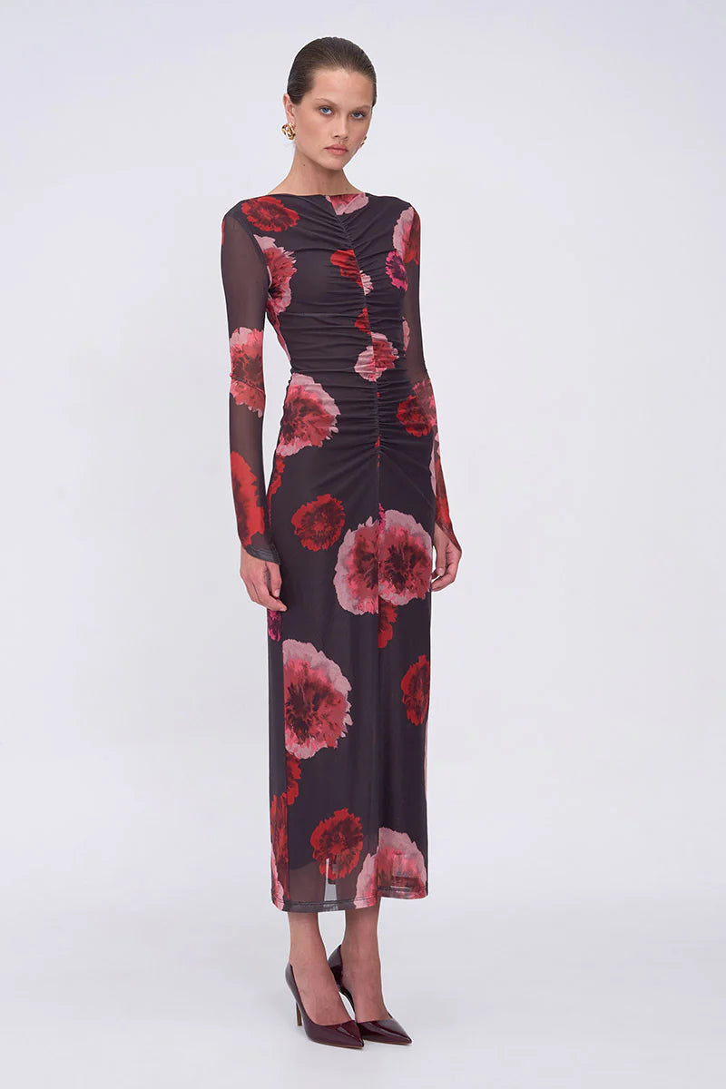 Frida Ruched Front Long Sleeve Maxi Dress