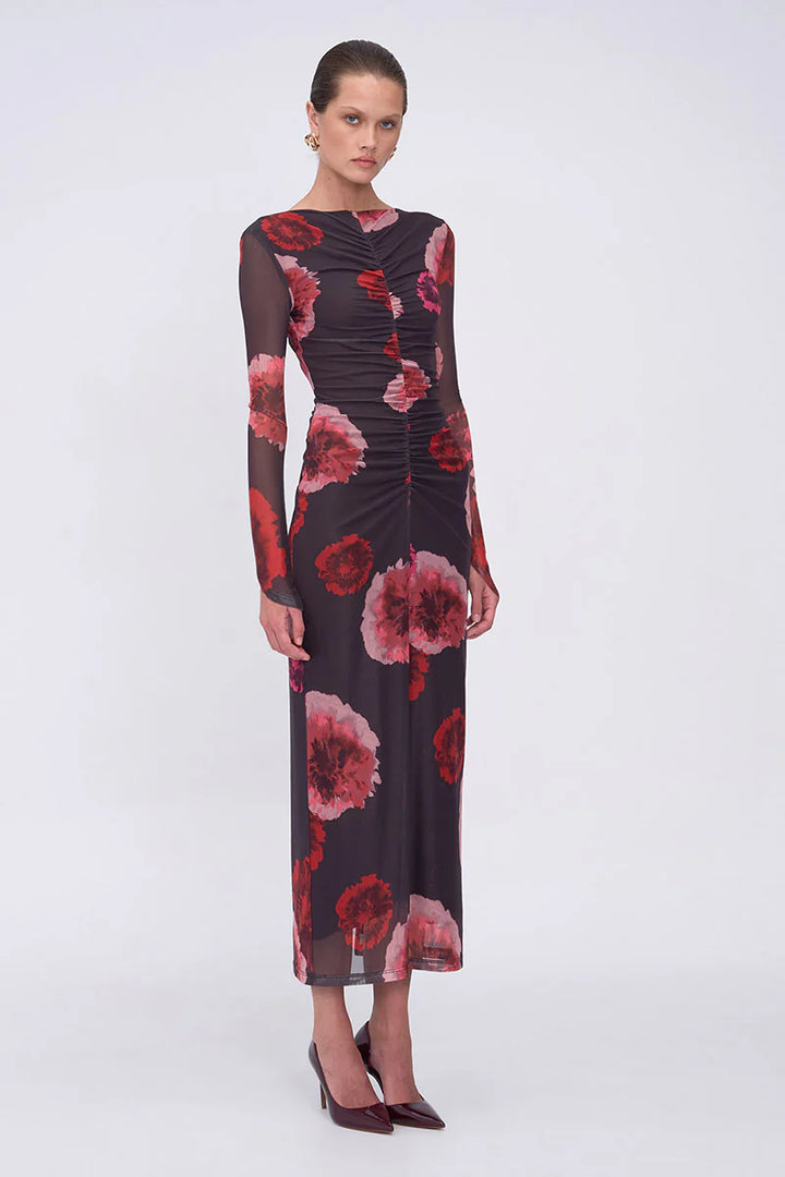 Frida Ruched Front Long Sleeve Maxi Dress