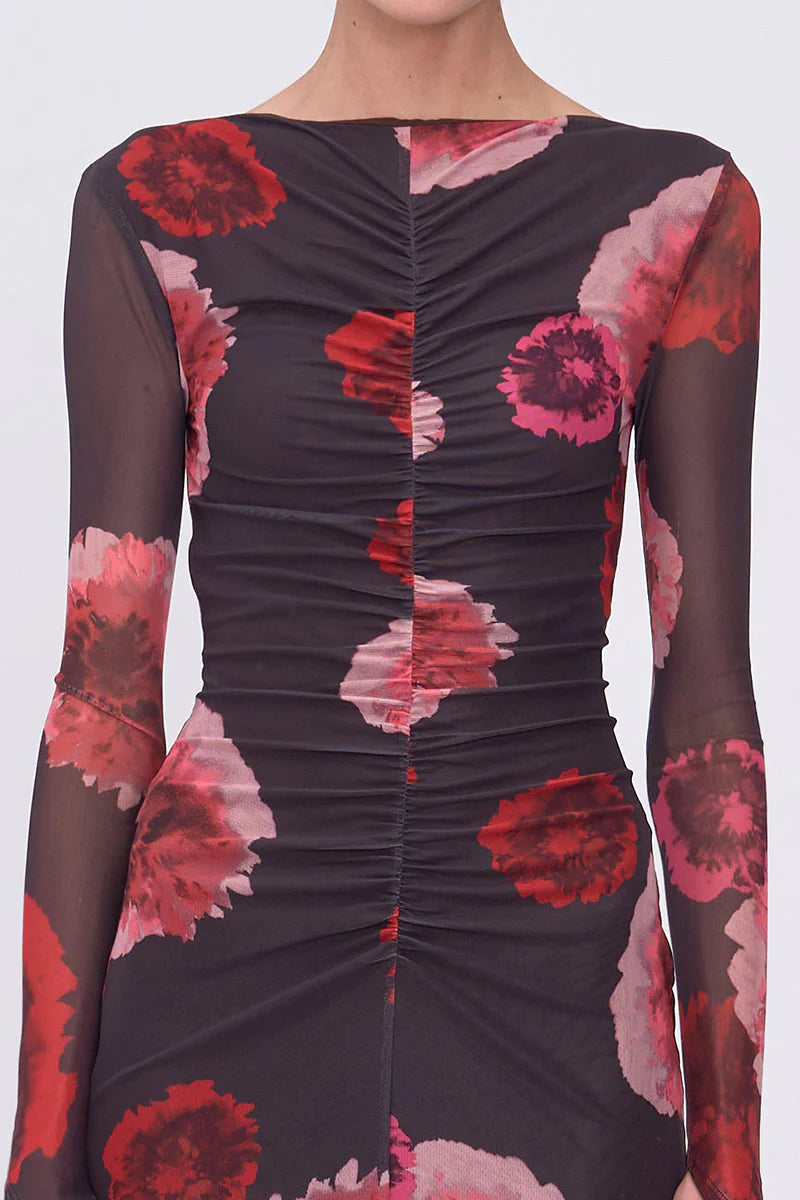 Frida Ruched Front Long Sleeve Maxi Dress