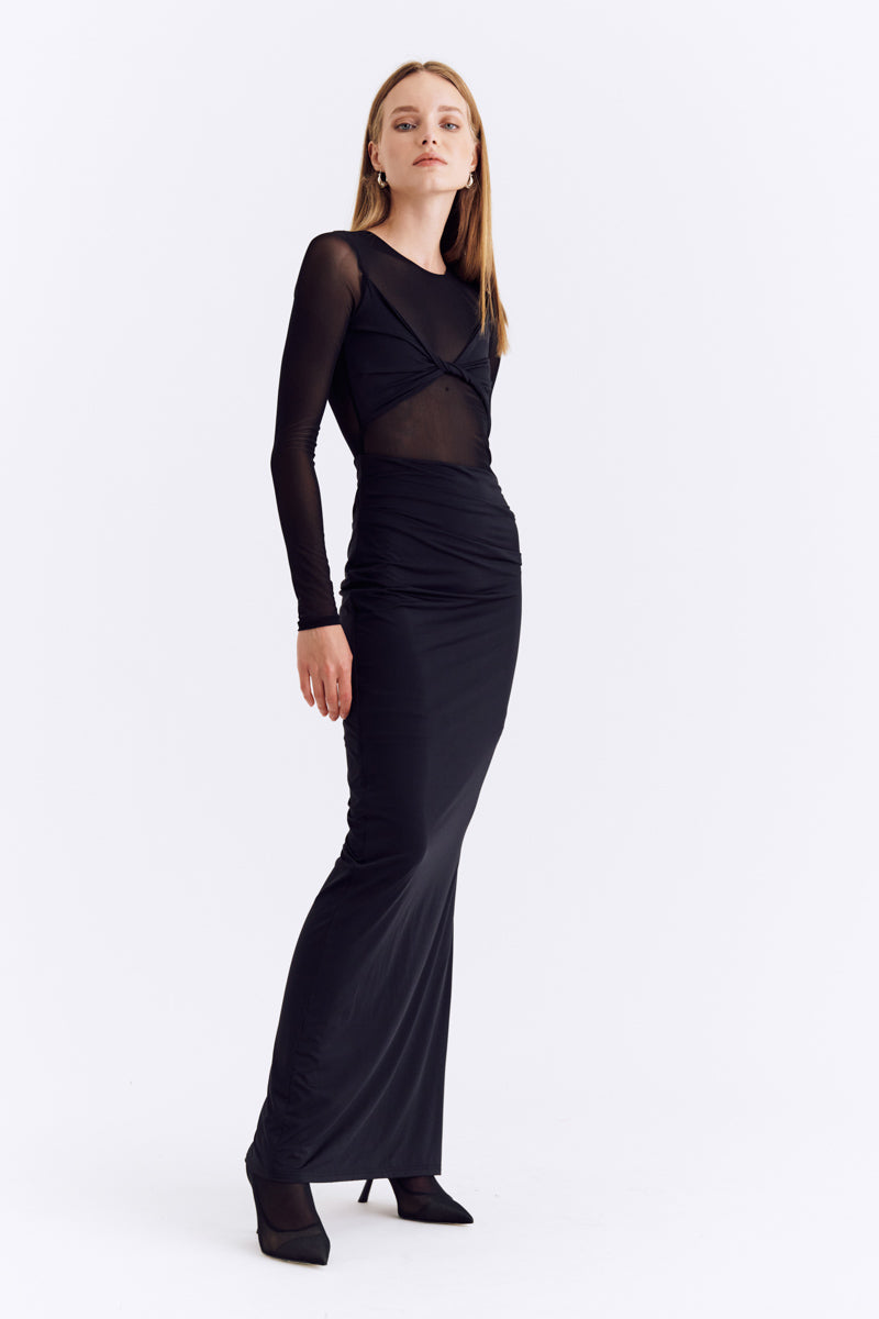 Auguste Long Sleeve Mesh Maxi | Black