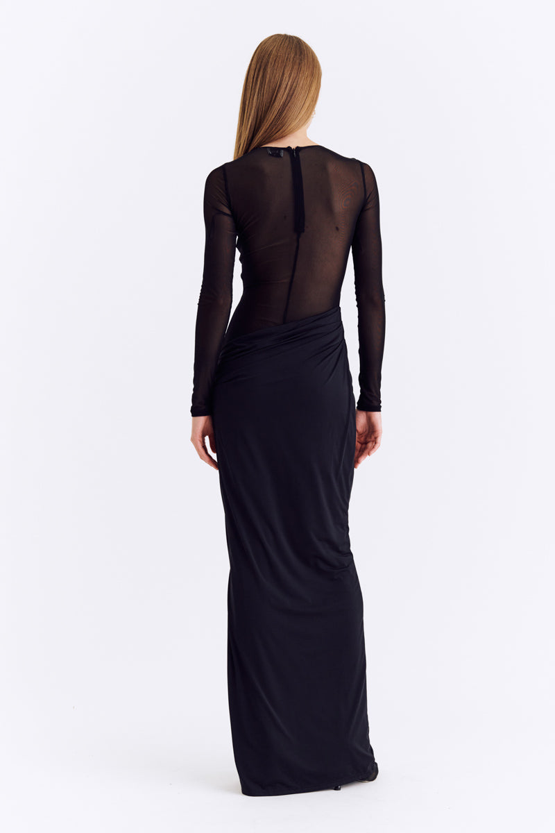 Auguste Long Sleeve Mesh Maxi | Black