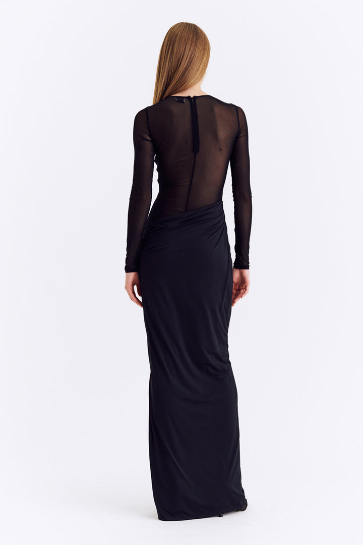 Auguste Long Sleeve Mesh Maxi | Black