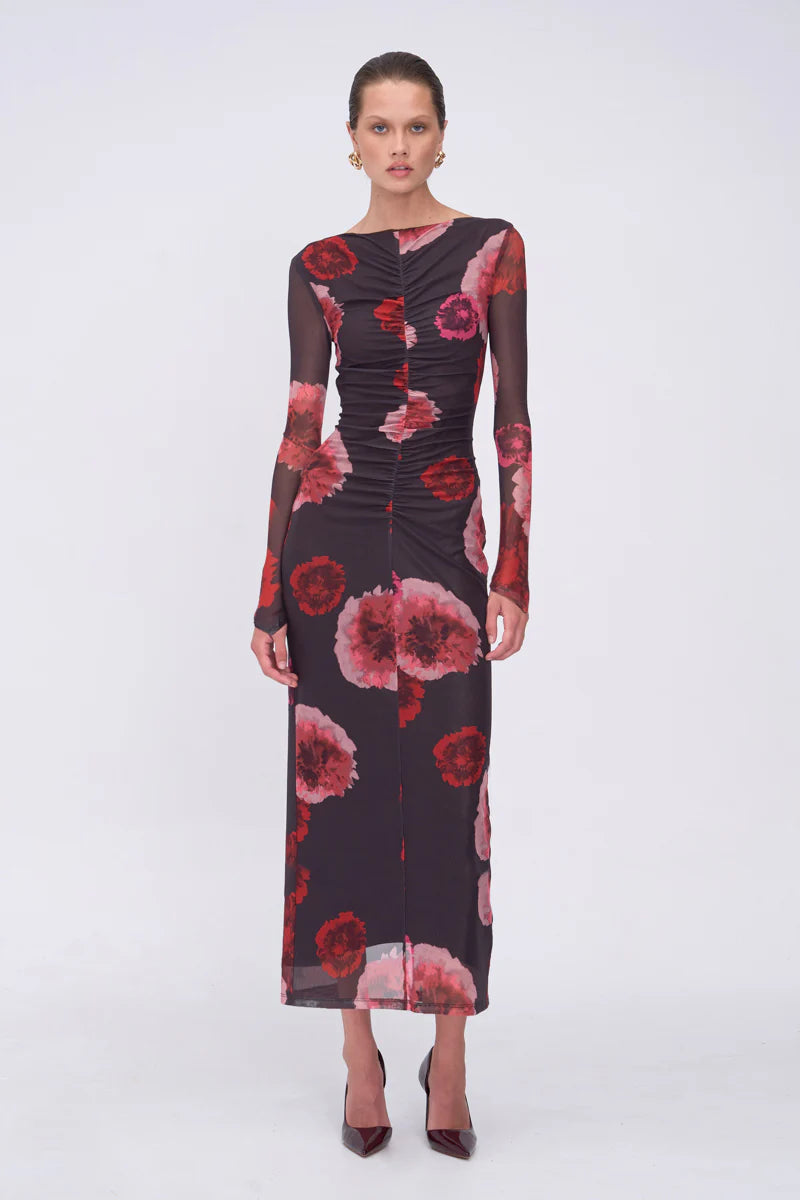 Frida Ruched Front Long Sleeve Maxi Dress