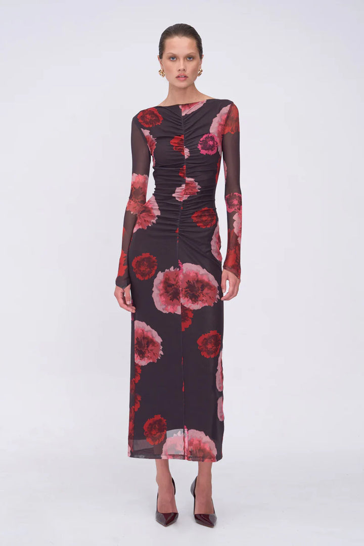 Frida Ruched Front Long Sleeve Maxi Dress