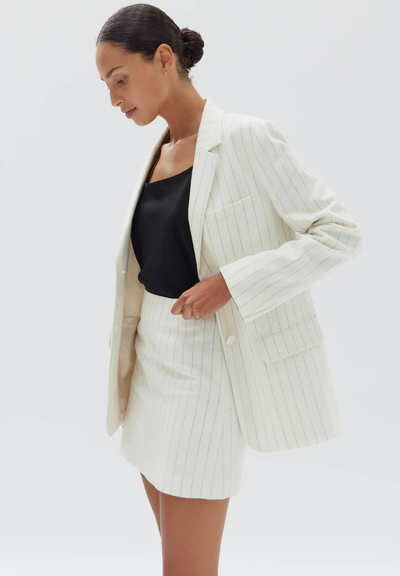 Leila Stripe Linen Skirt | Cream Pinstripe