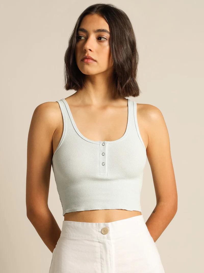 Jade Button Front Waffle Tank | Ice