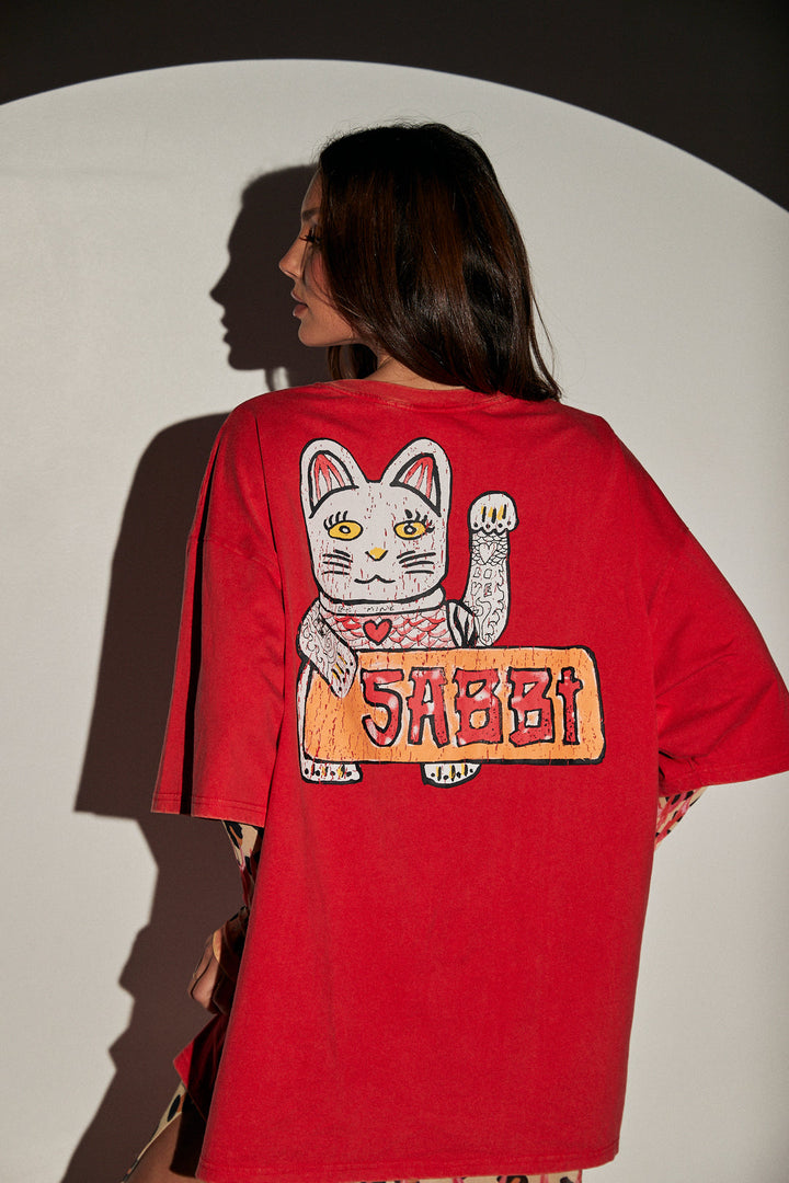 THE VERY OVERSIZED CHAMPAGNE TATTOO TEE - RED