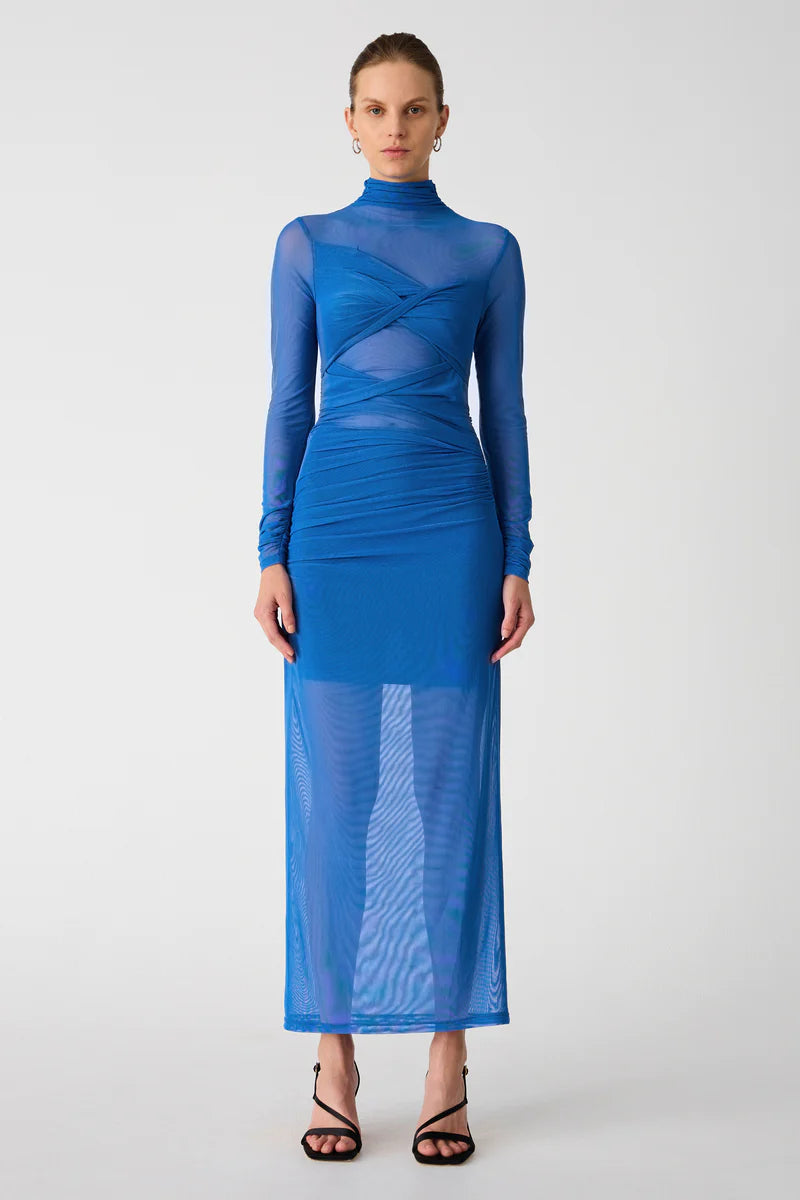 Madigral Mesh Midi Dress | Azure Blue