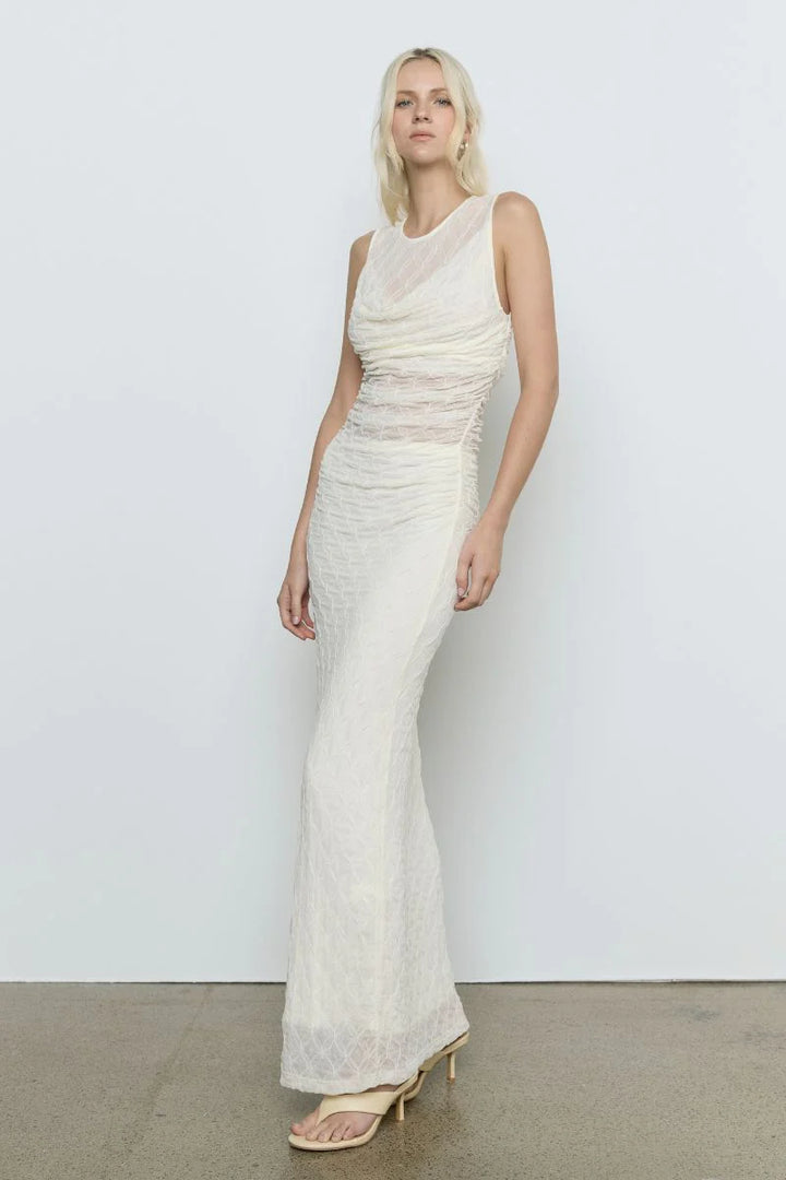 Venus Cowl Mesh Dress | Cream