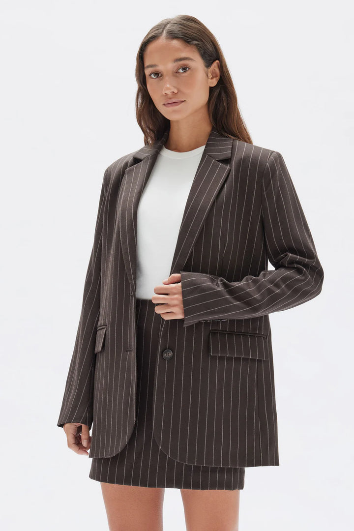 Sofia Wool Pinstripe Jacket | Chestnut