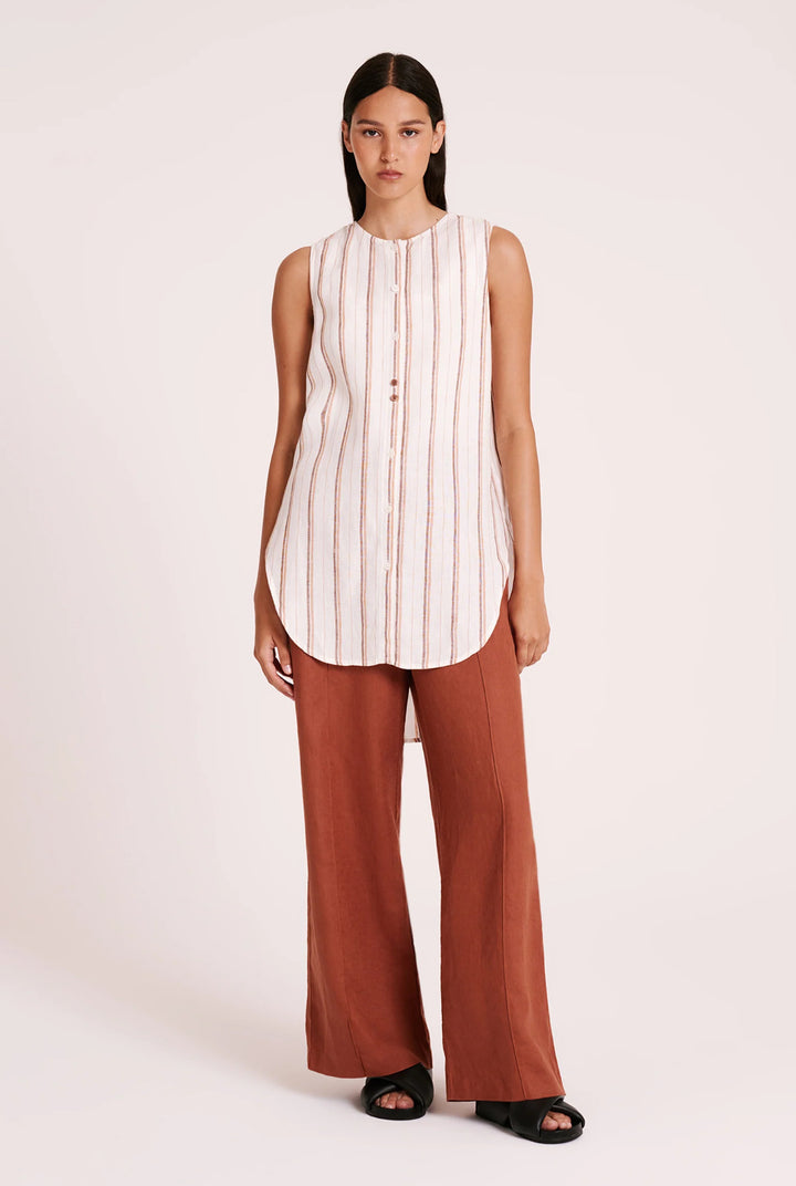 AISHA Linen Sleeveless Shirt | Amber Stripe