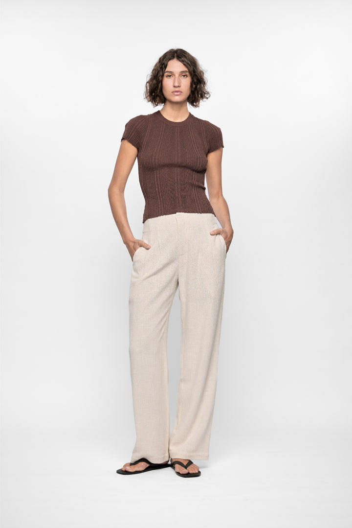 Maya Ribbed Knit Tee | Espresso