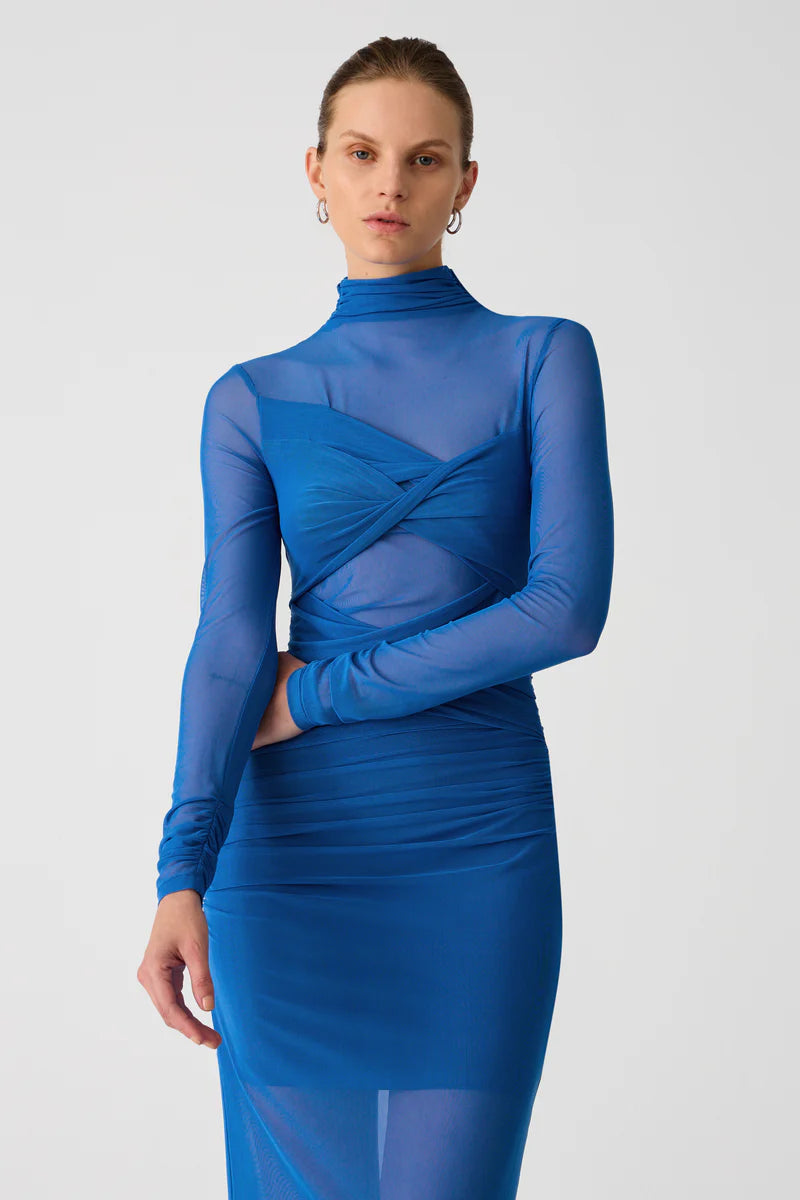 Madigral Mesh Midi Dress | Azure Blue