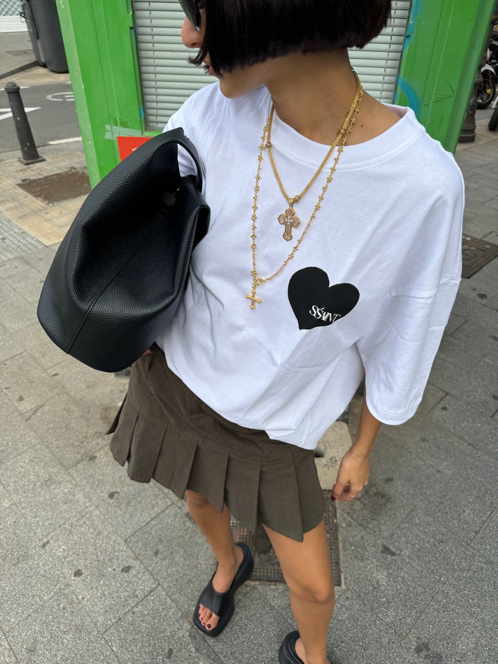 SSAINT Heart Tee | White w Black