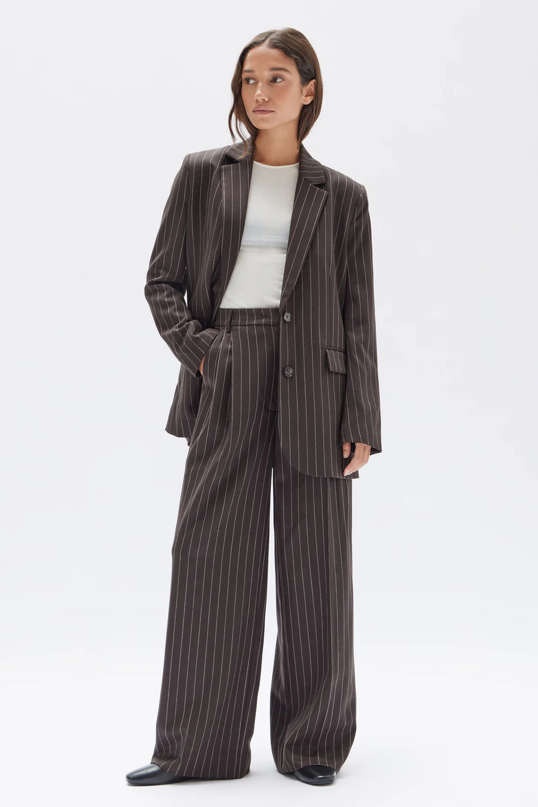 Sofia Wool Pinstripe Jacket | Chestnut