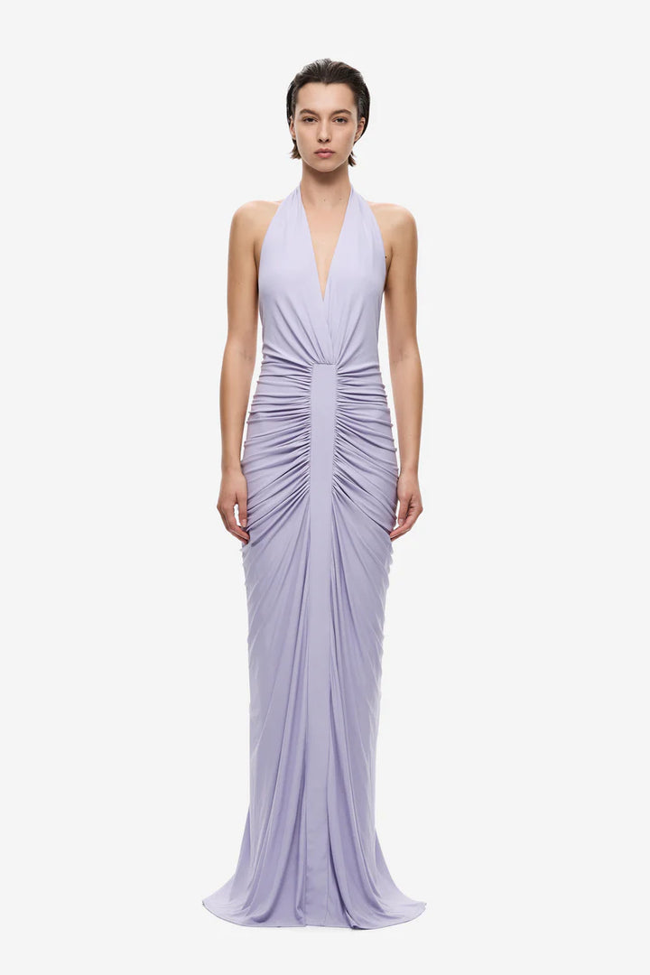 Venus Gathered Cupro Dress | Lilac