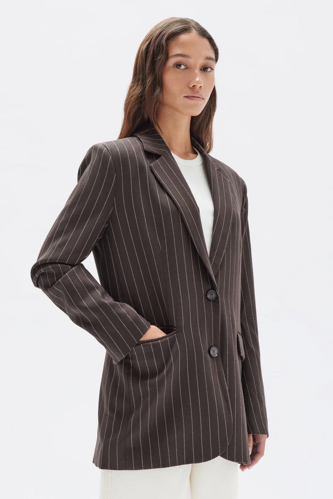 Sofia Wool Pinstripe Jacket | Chestnut