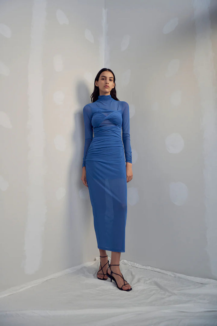 Madigral Mesh Midi Dress | Azure Blue