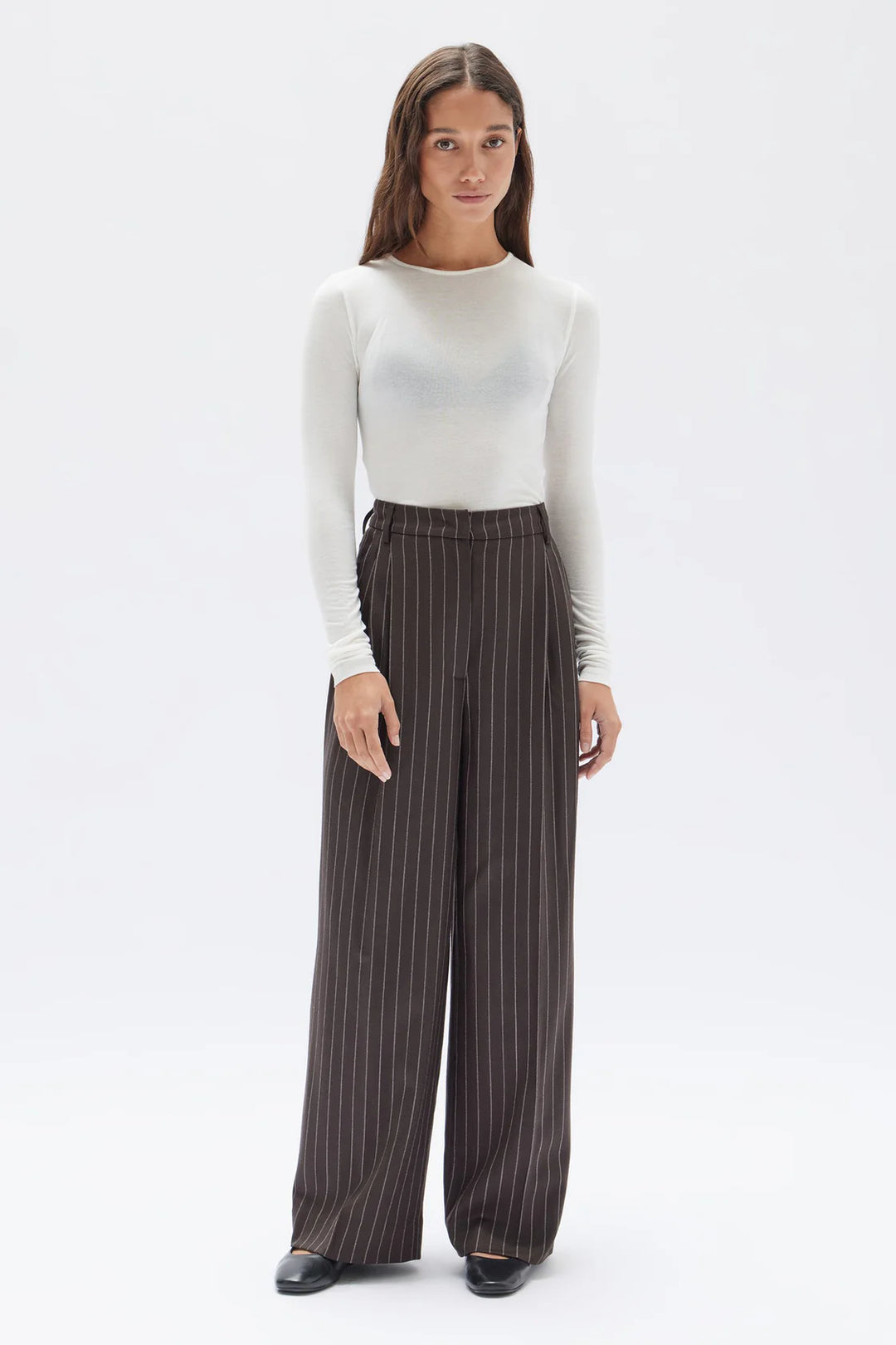 Sofia Wool Pinstripe Pant | Chestnut