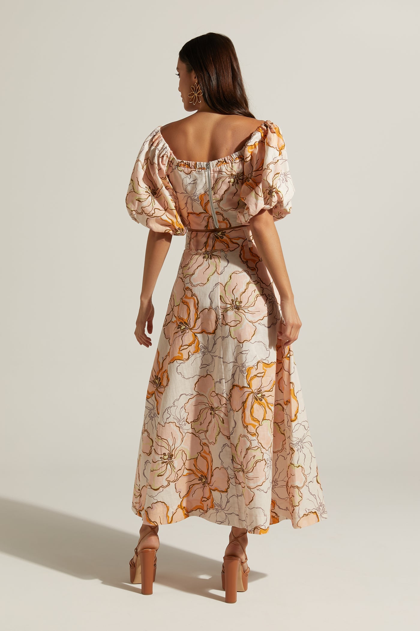 Alienor Linen Blend High Waisted Midi Skirt | Maison Fleur
