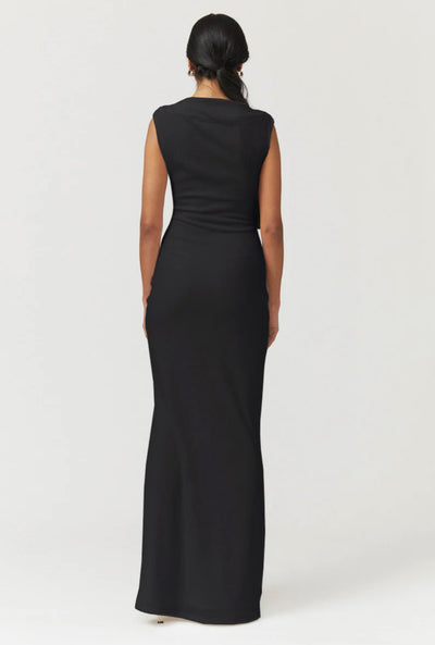 Jacqui Rouched Front Midi Dress | Black
