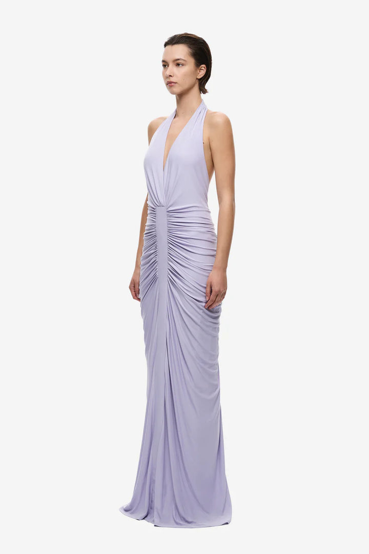 Venus Gathered Cupro Dress | Lilac