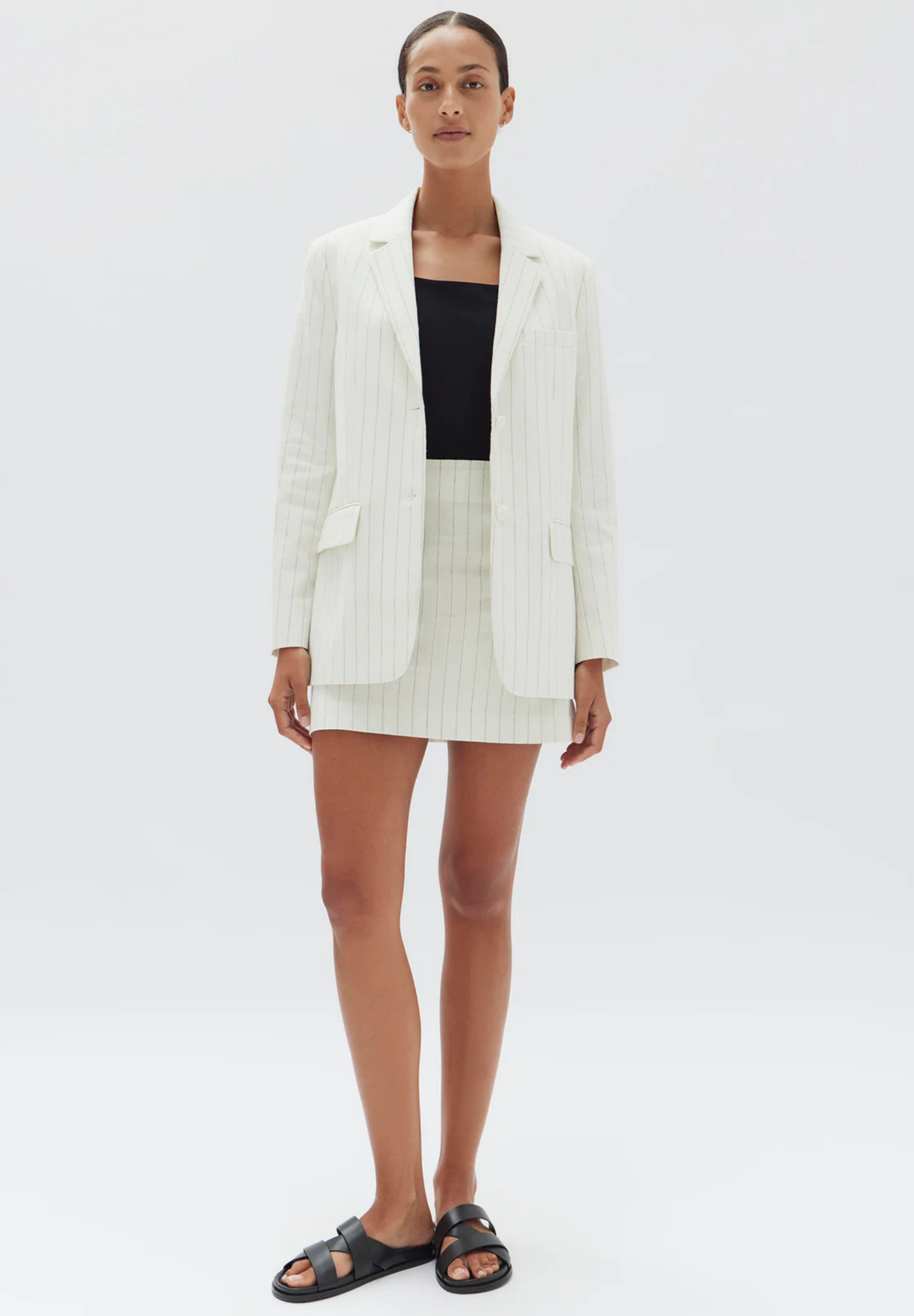 Leila Stripe Linen Skirt | Cream Pinstripe