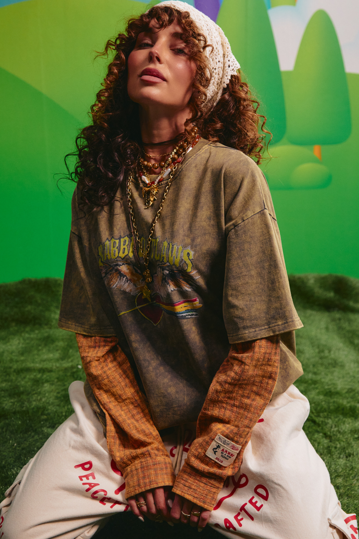 THE SABBI OUTLAW SHIRT TEE - GREEN/ORANGE