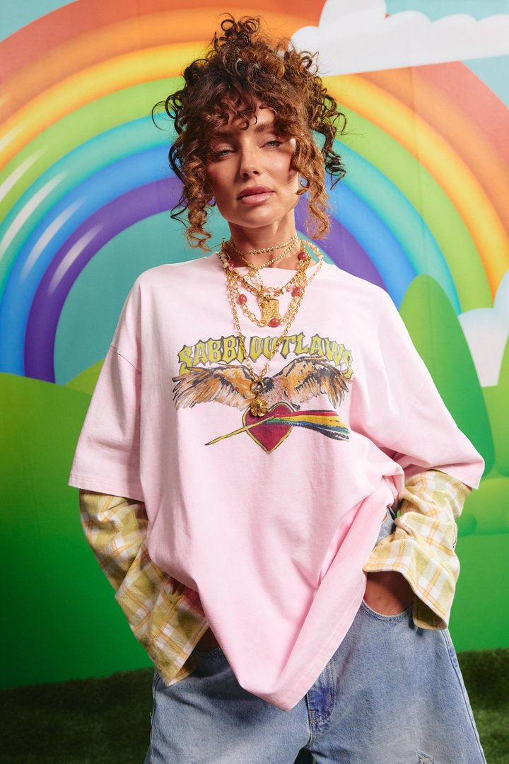 THE SABBI OUTLAW SHIRT TEE - PINK/GREEN