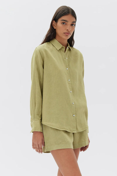 Xander Long Sleeve Linen Shirt | Agave