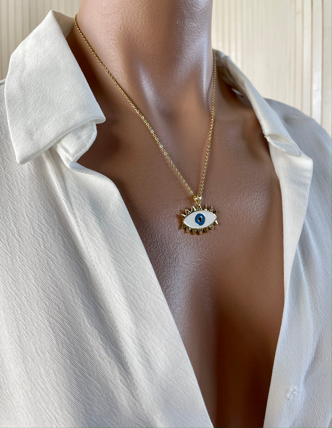 Philo Evil Eye Necklace | White