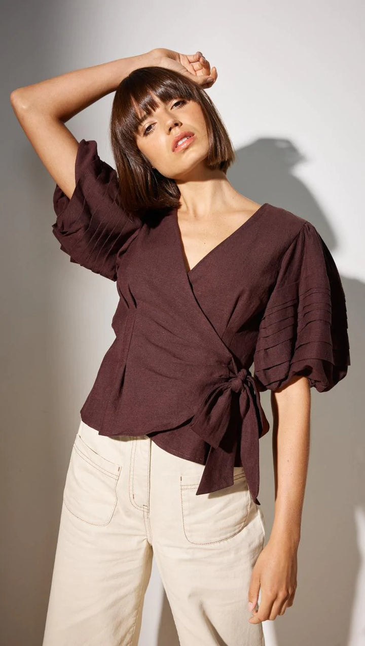 Coco Wrap Front Blouse | Espresso